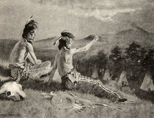 Todas las tribus vieron la señal, vieron el humo distante ascendiendo, de La canción de Hiawatha por Henry Wadsworth Longfellow (1807-82), pub. por George G. Harrap y Company Ltd., 1911 de Frederic Remington